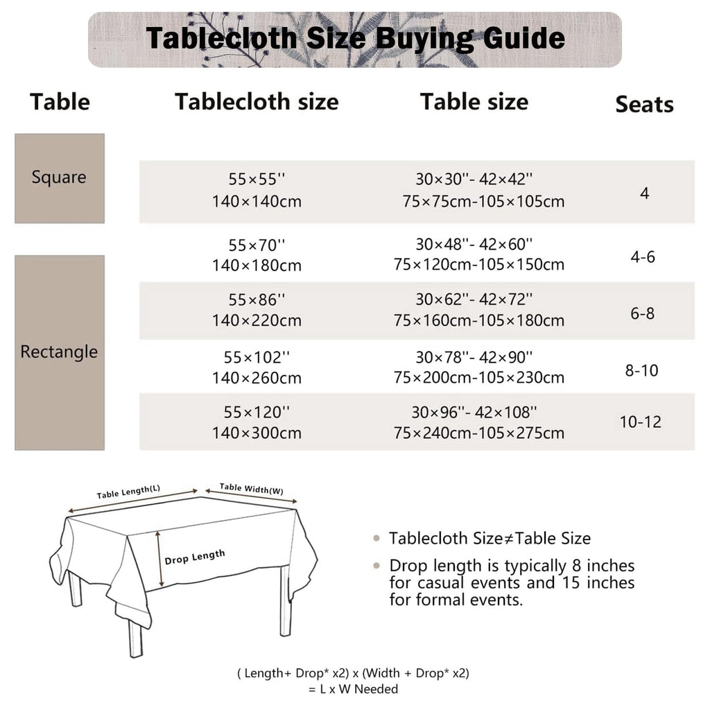 Rustic Waterproof Linen Tablecloth, Heavy Weight Fern Embroidery Table Cloths for Rectangle Tables, Farmhouse