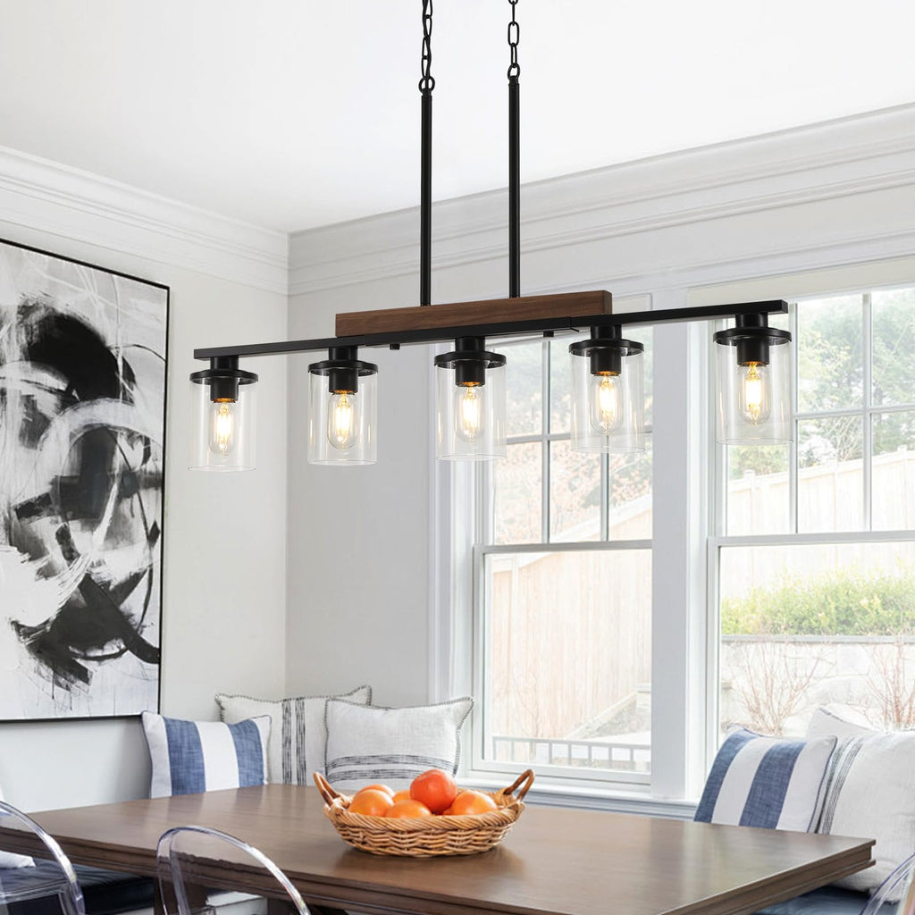 36.2" Kitchen Island Lighting, 5-Light Dining Room Chandelier Black