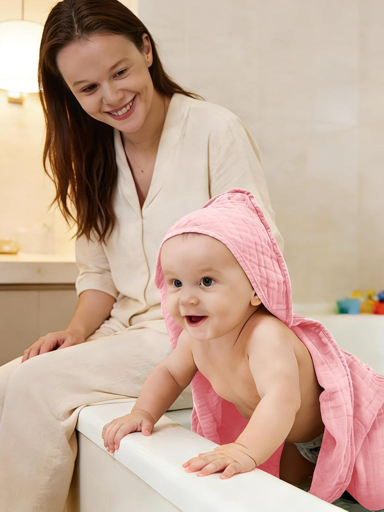Muslin Hooded Baby Bath Towels - 3 Pack 100% Cotton Ultra-Soft Towels for Newborns, Infants, Toddlers - 32x32 Inch