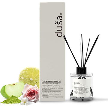 Lemongrass Reed Diffuser & Sticks - 5 Fl Oz Essential Home Fragrance & Living Spaces - Stylish & Long-Lasting Room