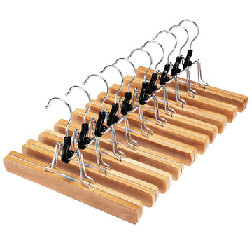 Wooden Pants & Skirt Hangers with Adjustable Clips, Natural (Natural Wood, Pack of 20)