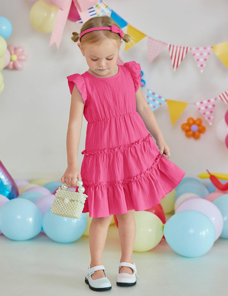 Toddler Hot Pink Dress for Girls Ruffle Sleeveless Tiered Swing Twirly Dresses Cute Summer Beach Sundress