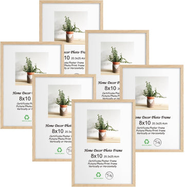 8x10 Picture Frame Set of 6 Natural Solid Oak Wood Frame | 8 by 10 Wooden Photo Frame 10x8 Beige Frame with