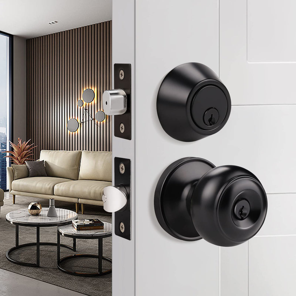 6 Sets Front Door Entry Knob and Single Cylinder Deadbolt Combination Set, Keyed Alike Interior Exterior Door Locks