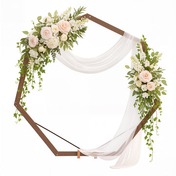 7FT Wooden Wedding Arch Heptagonal Wood Arches Arbor Backdrop Stand for Ceremony Indoor Outdoor Wedding Party