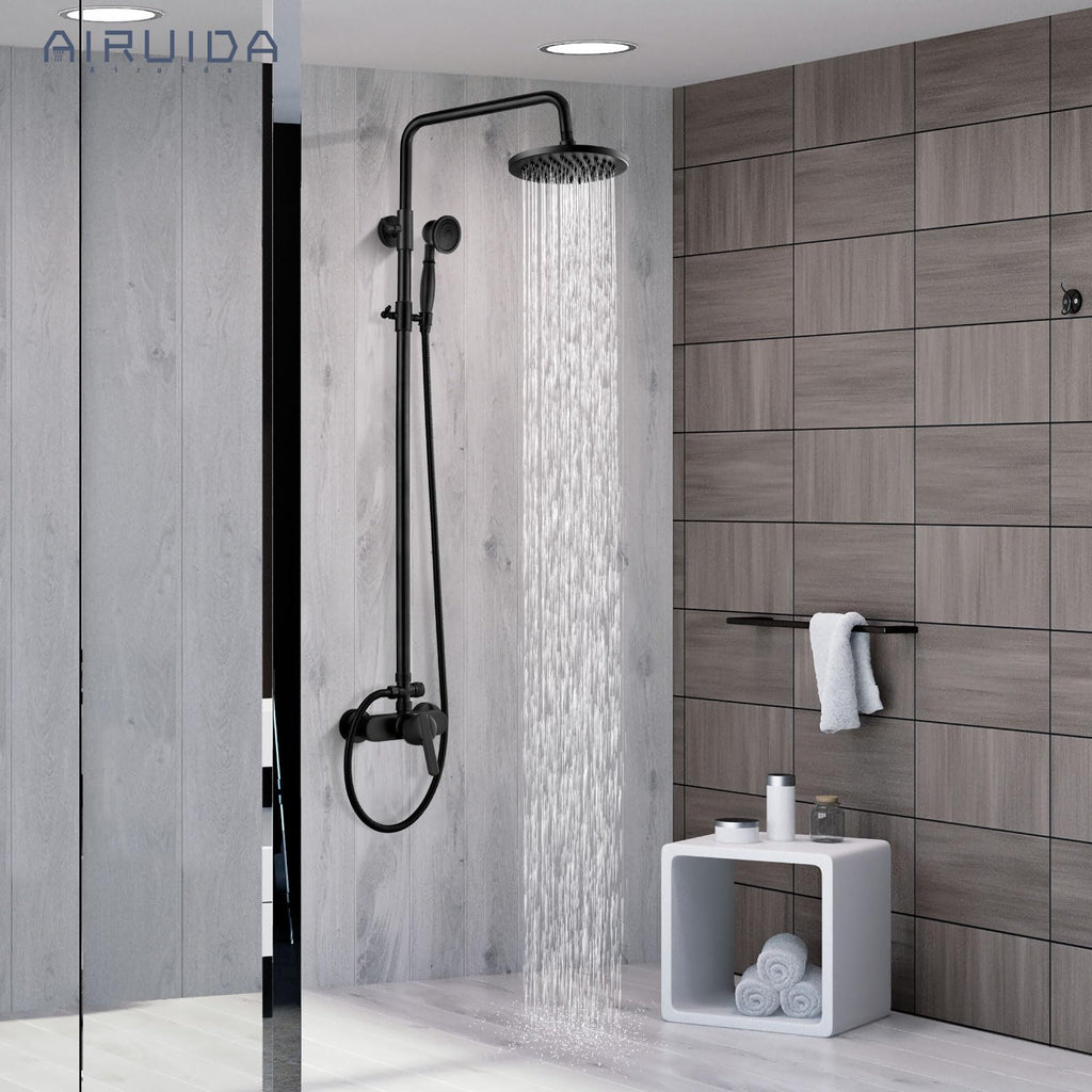 Matte Black Exposed Shower System with Handheld Spray