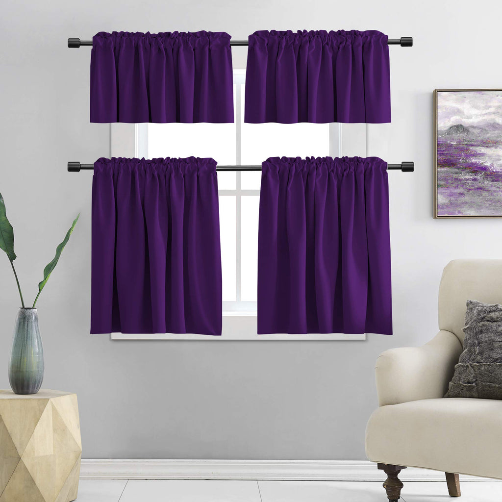 Royal Purple Window Valances - Blackout Rod Pocket Valances for Small Window (42 by 18 Inch, 2 Panels)