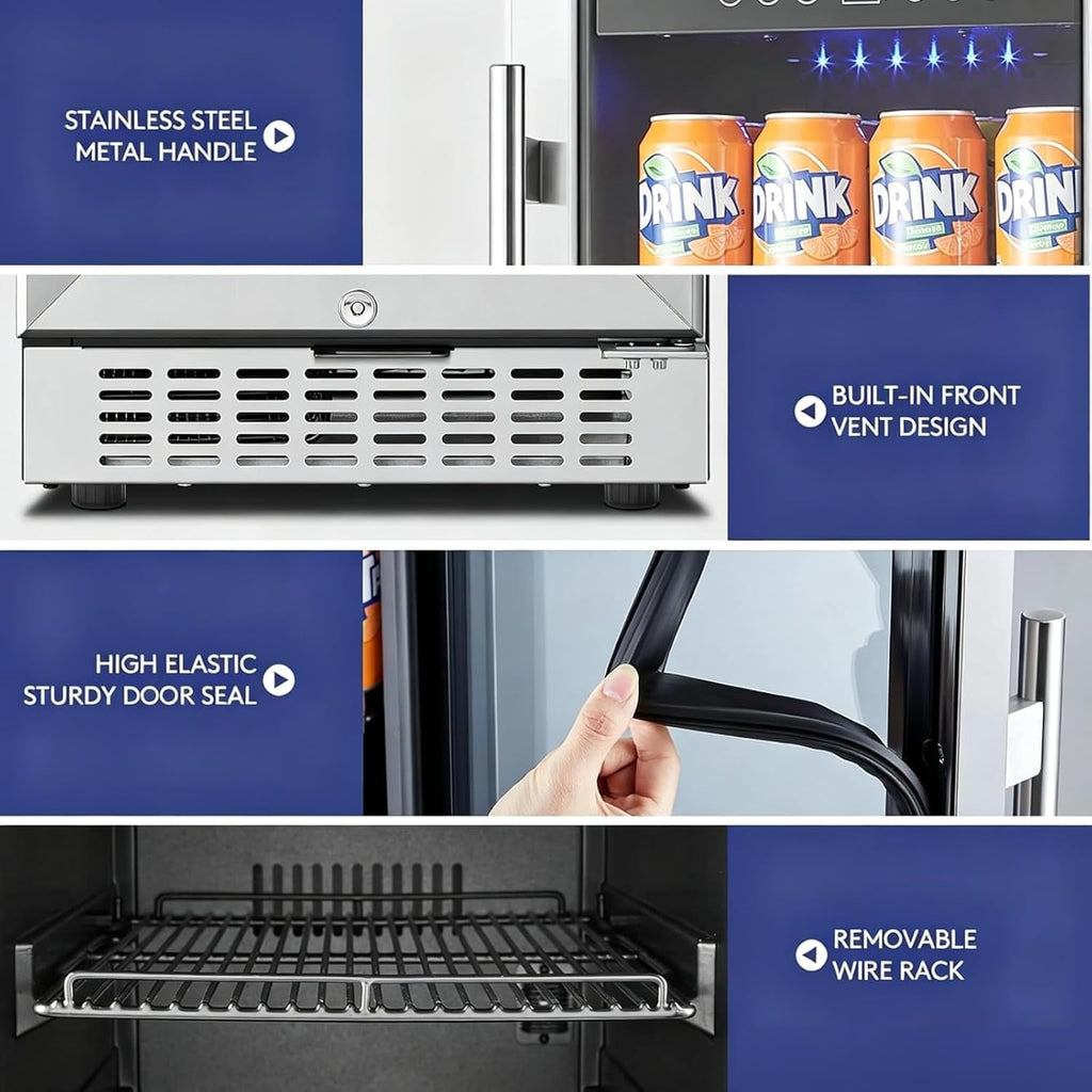 Beverage Cooler 15 Inch Hold 120 Cans,Under Counter/Freestanding Beverage Refrig