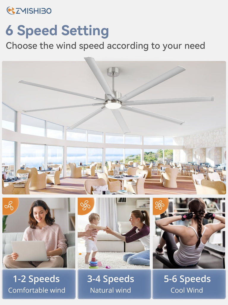 96 Inch Large Industrial Aluminum Ceiling Fan with Lights