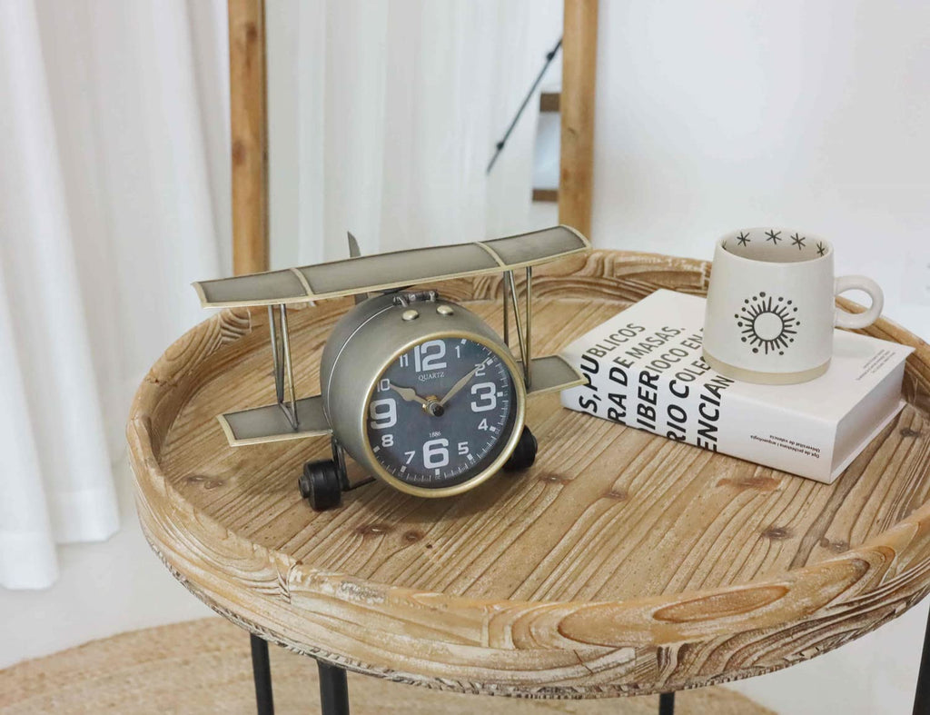 Airplane Metal Tabletop Clock Industrial Home Decor Accents for the Mantel, Shelf, Desk, or Any Table Top, Battery