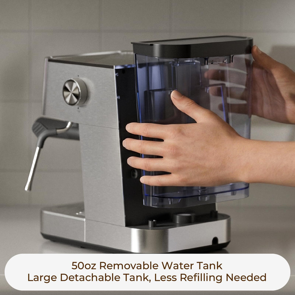 Stainless Steel Espresso Machine, Built-in Temperature Display