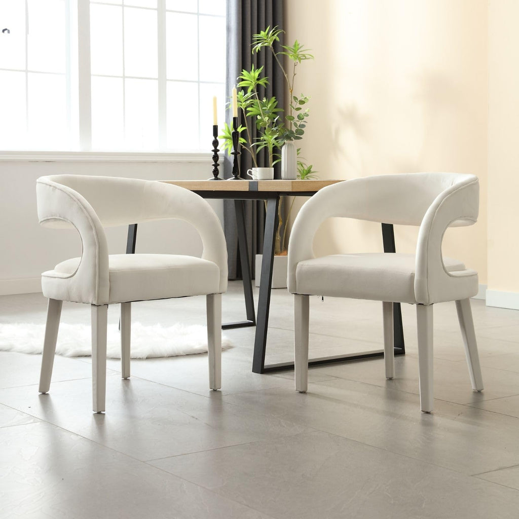 Upholstered Barrel Dining Chairs Set of 4, White Velvet Fabric