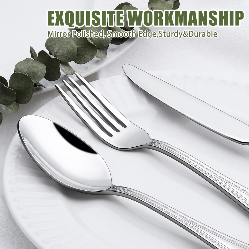 40 Piece Silverware Set for 8, Stainless Steel Flatware Set, Mirror Polished Cutlery Set Utensil Set, Tableware