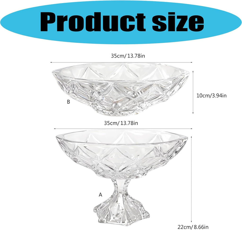 Crystal Bowl, Salad Bowl, Oval Serving Bowls Clear Crystal Glass Decorative, Fruit Plate with Cut Pattern, Table