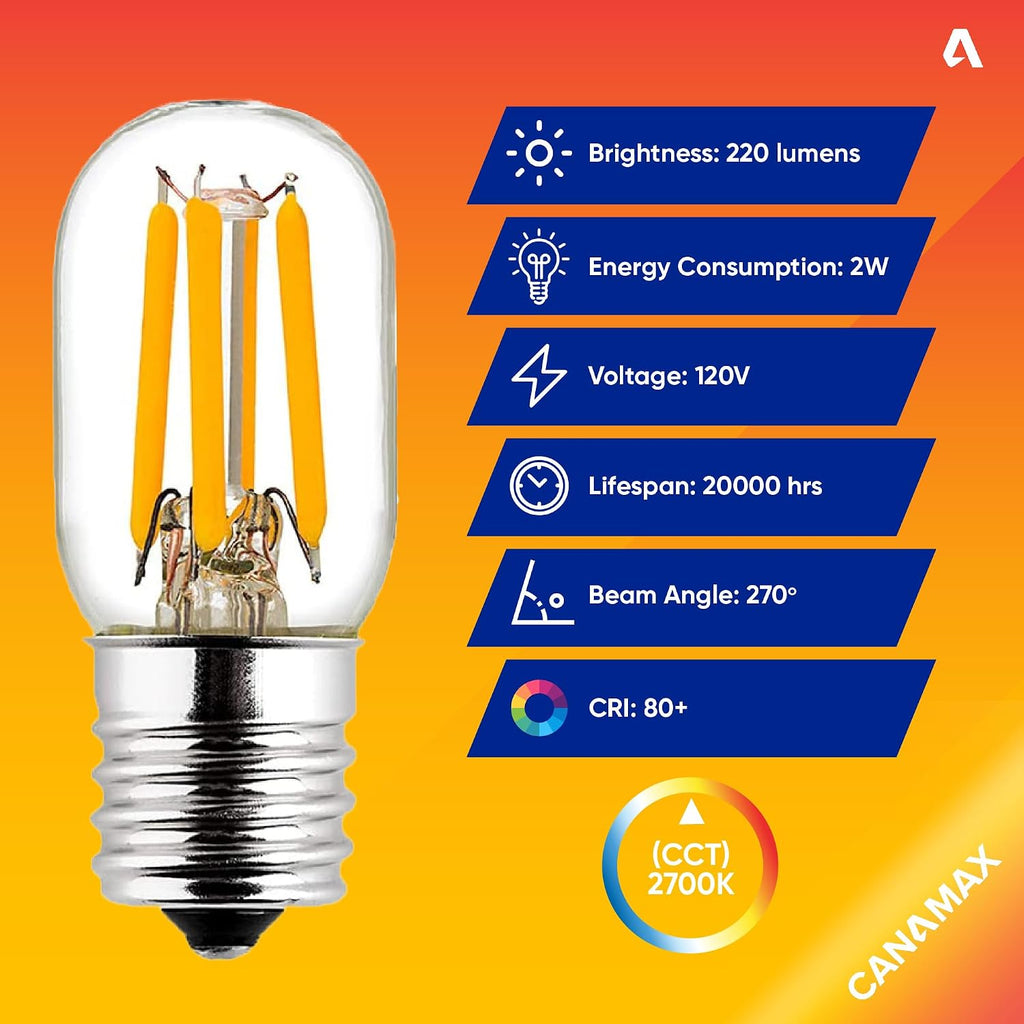 T7 E17 LED Bulb 2W 120V (25W Equivalent), 3-Pack