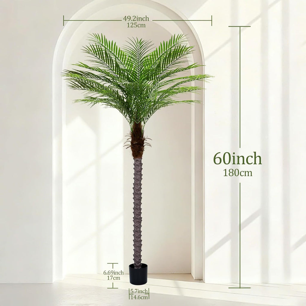 6ft Artificial Phoenix Palm Tree, Tall Faux Palm Plant with 18 Adjustable Leaves