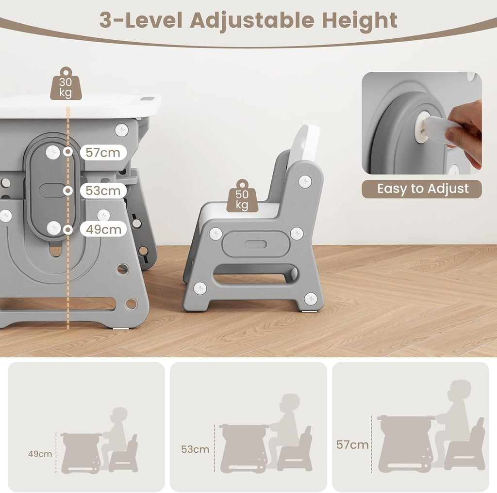 Kids Table and Chair Set, Height Adjustable, Grey