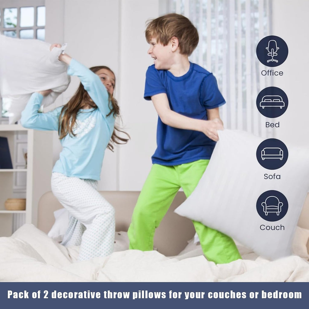 Throw Pillow Inserts, Hypoallergenic Soft & Firm Cushions with 100% Cotton Cover, 20x20 Pillows Filler - Set of 2
