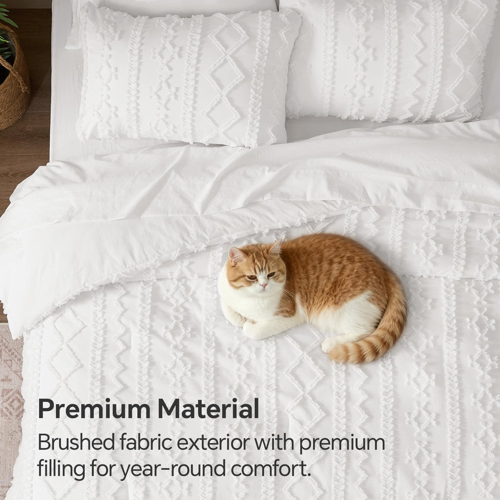Twin XL Comforter Set 5 Pieces, Boho Bed in a Bag, White