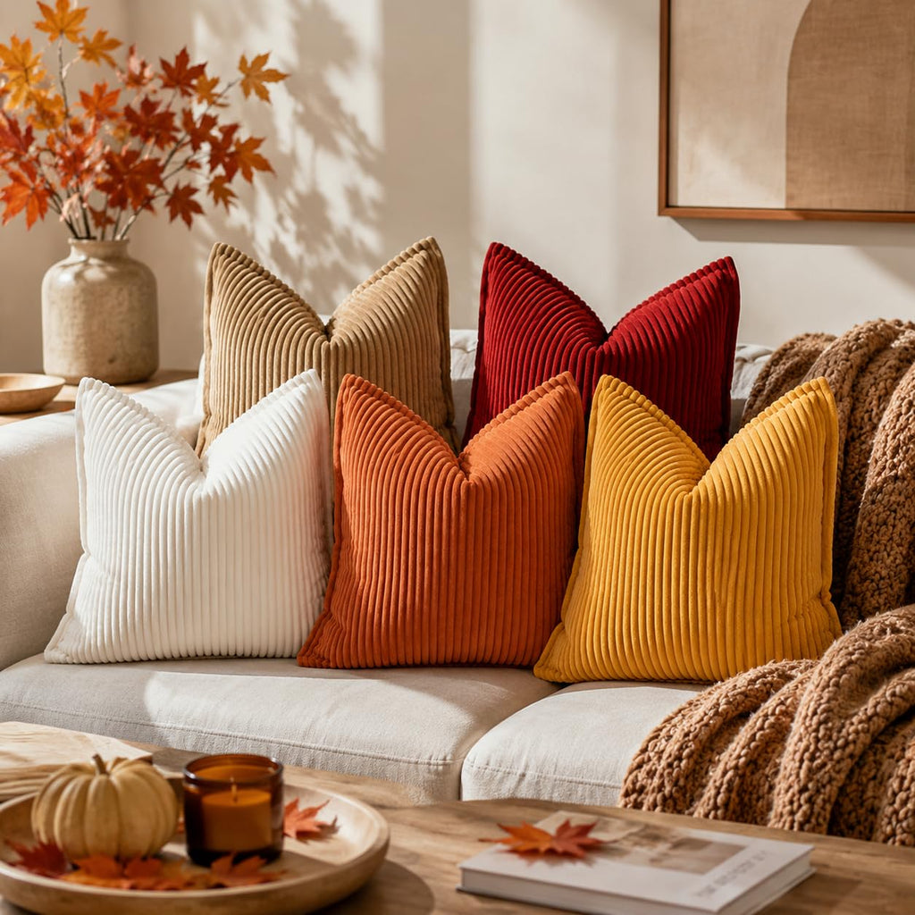 Fall Corduroy Rust Throw Pillow Covers 22x22 Set of 2