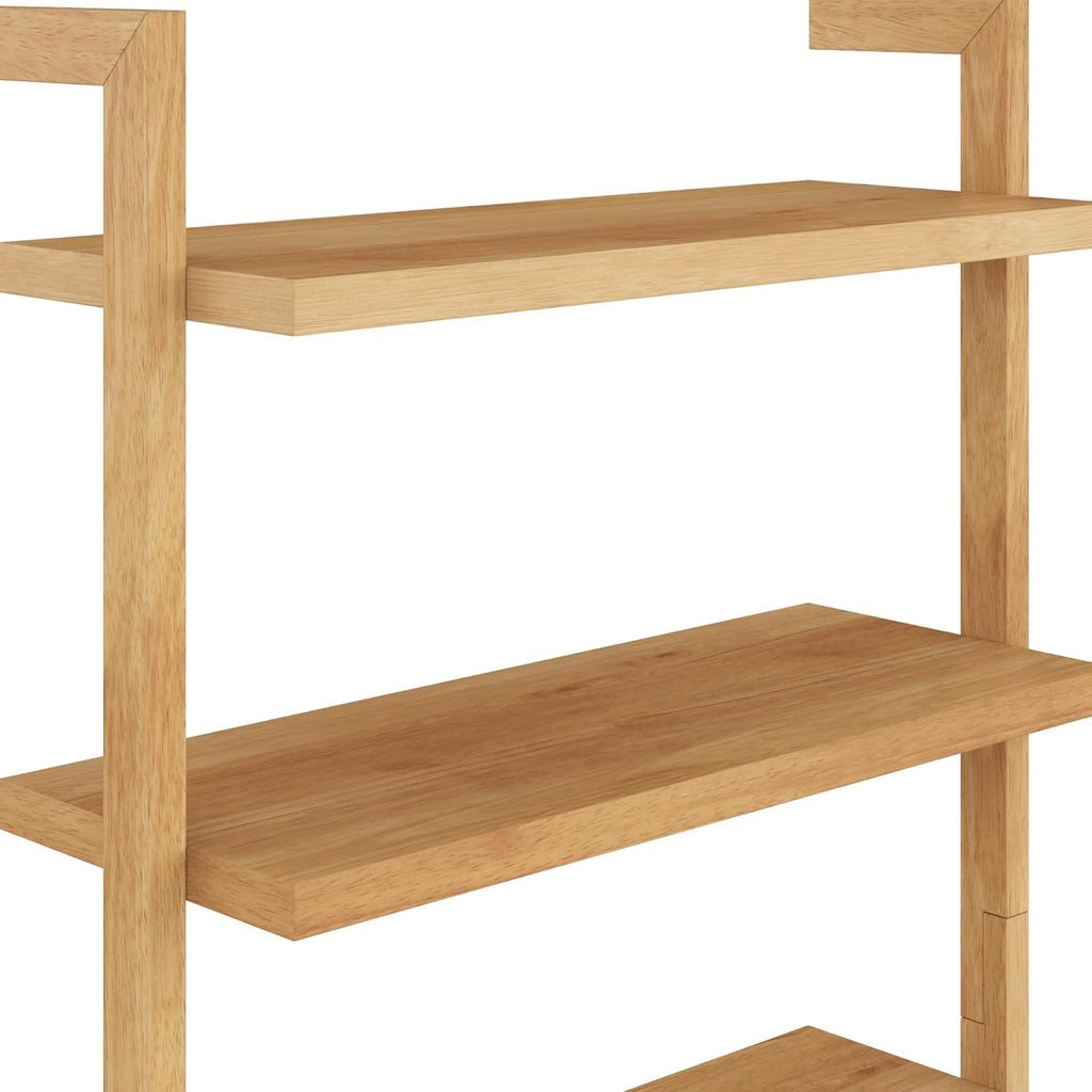 Beacon Scandinavian 6-Shelf Wooden Wall Mounted Bookcase, Rustic Solid Wood Bookshelf, Warm Pine