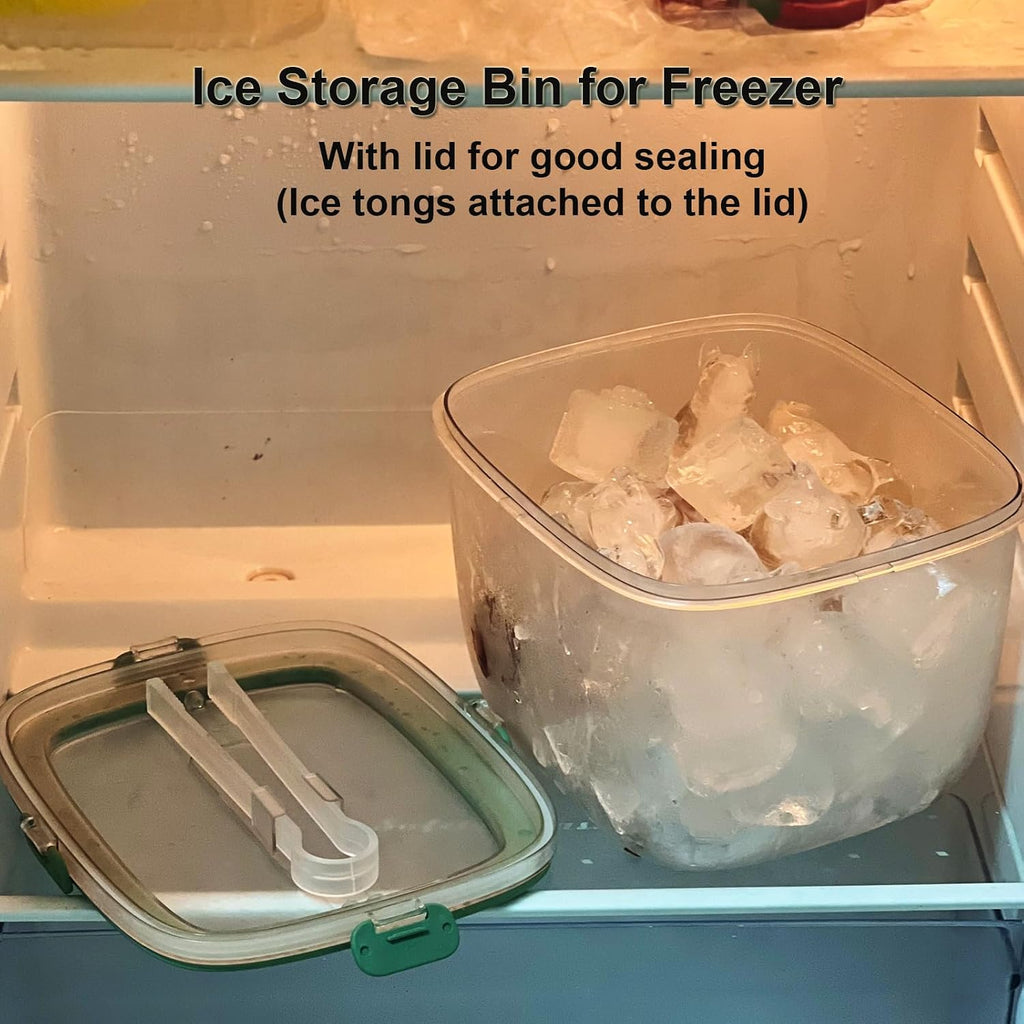 Portable Ice Bucket With Lid & Tong Camping, Clear Plastic Storage Bin for Freezer, Refrigerator, Whiskey, Wine