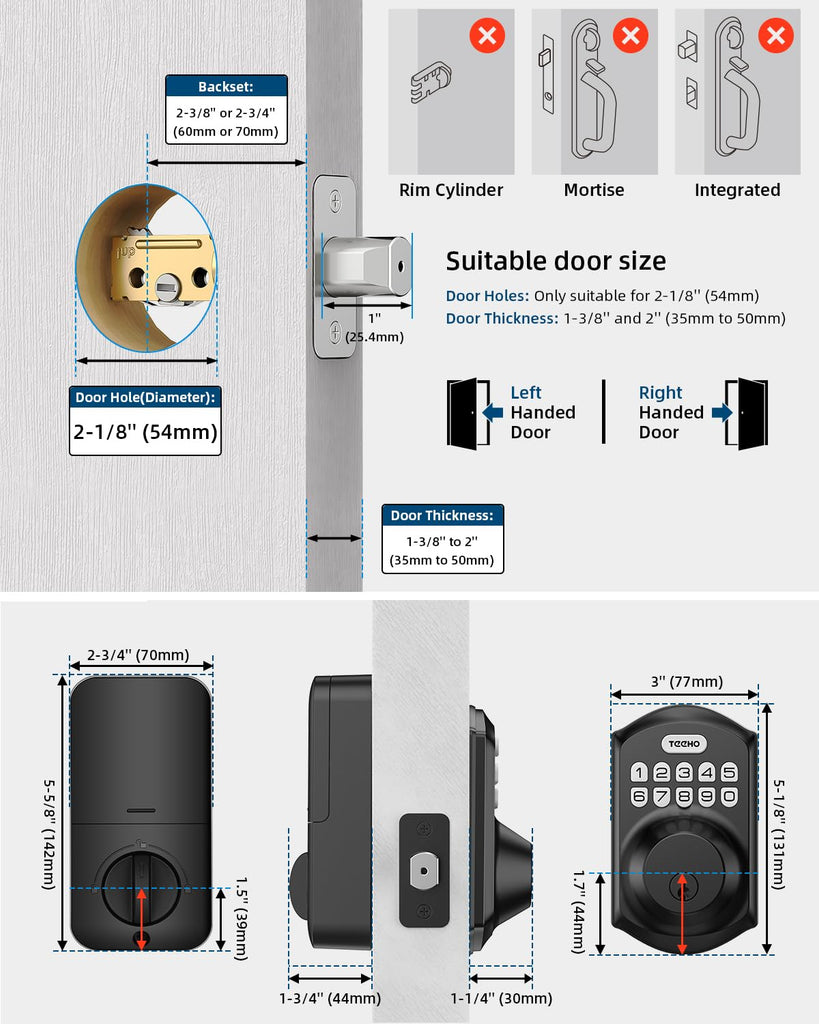 Keyless Entry Deadbolt with Keypad for Front Door, Matte Black