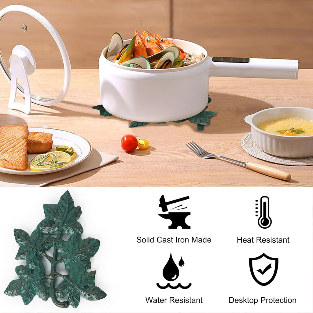 Cast Iron Trivet, Decorative Leaf Metal Trivets Rustproof Holder Rack for Hot Dishes and Pans