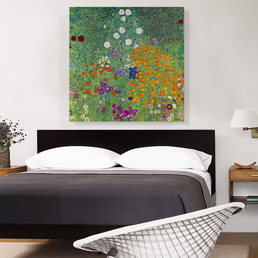 Flower Garden 1907 Canvas Art Print Stretched Framed Painting Picture Poster Giclee Wall Decor by Gustav Klimt - 36"