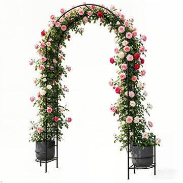 8FT Garden Arch Trellis with Planter Boxes Rustproof Black