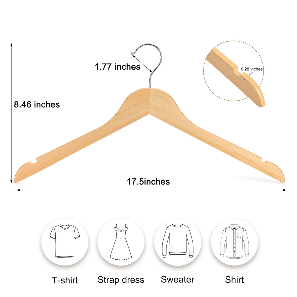Wooden Hangers 48 Pack, 0.28-inch Slim & Durable Clothes Hangers Space Saving, Natural Wood Hanger with 360°Swivel