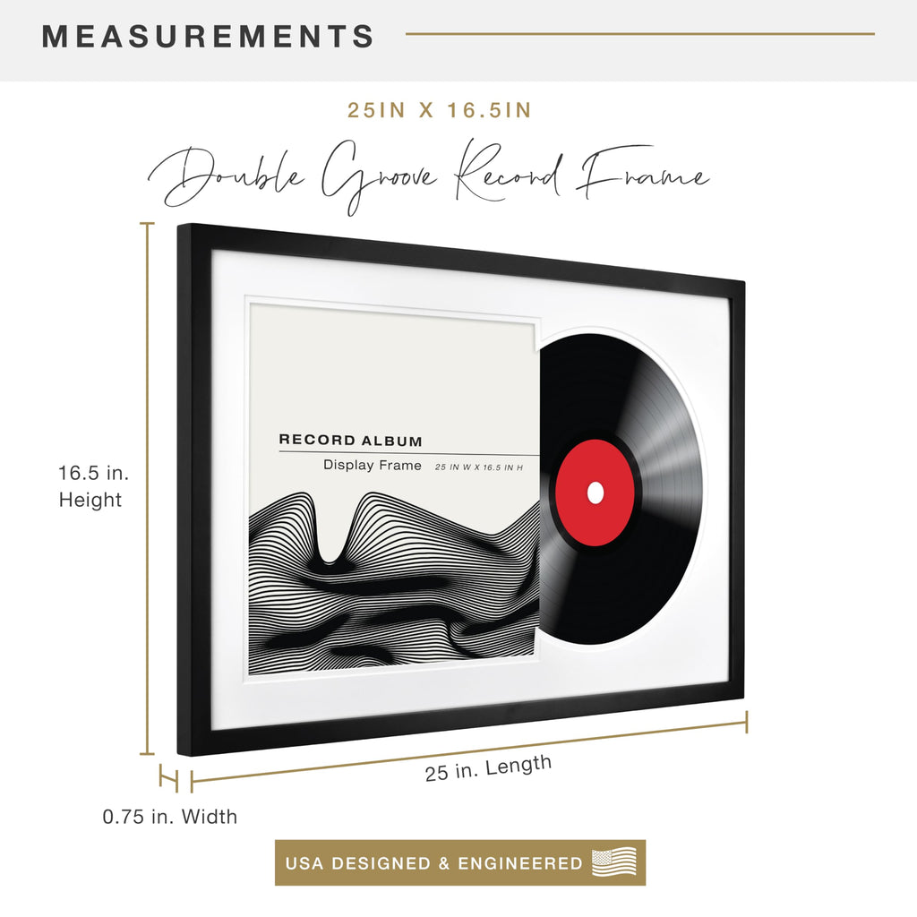 Double Matted Record Album Frame, 16.5x25, Black With White Mat