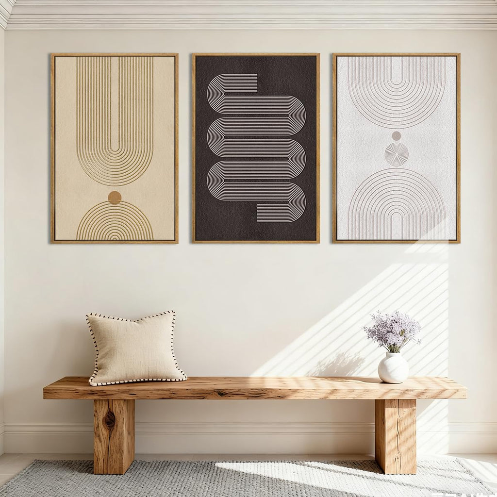 Extra Large Modern Neutral Framed Wall Art 24x36 Inch Black Abstract Canvas Wall Decor Beige Boho Geometric Artwork