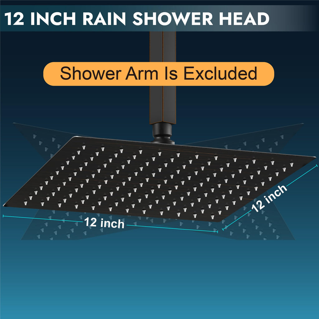 Square Rain Shower Head,High Pressure,Oil Rubbed Bronze 12 Inch