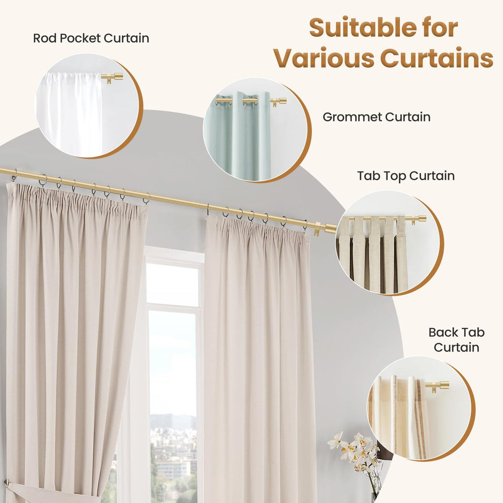 Gold Curtain Rods for Windows 48-84 Inch, Adjustable 5/8 In Curtain Rod Gold