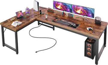 63 Inch L Shaped Desk with Power Outlets & 0.95 Inch Thicker Desktop | Reversible Computer Desk, Larger Office Corner