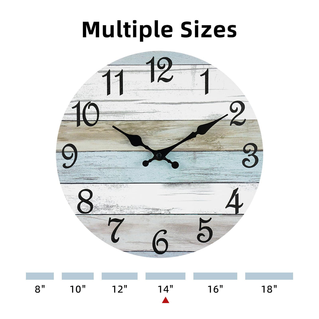 Wall Clock 14" Battery Operated Silent Non-Ticking Coastal Beach