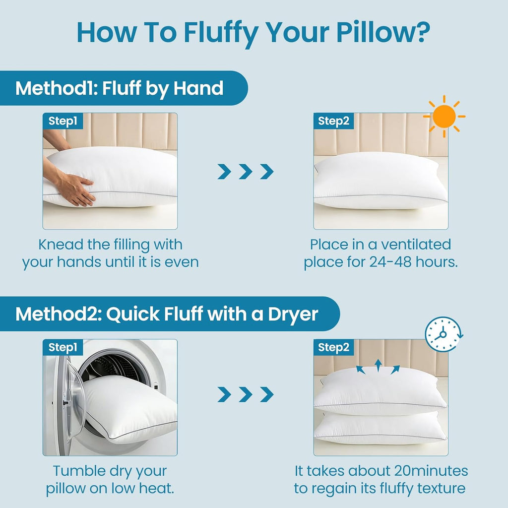 Soft Queen Pillows Set of 2 - Fluffy Bed Pillows for Sleeping, Adjustable Down Alternative Fill, Zippered Plush