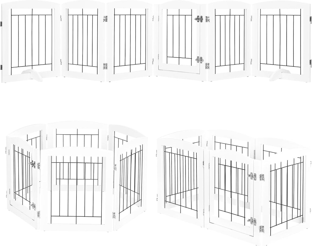 6 Panels Dog Gate Indoor with Walk Through Door, Foldable FreeStanding Pet Gate for Doorways, Stairs, the Houes, Pet