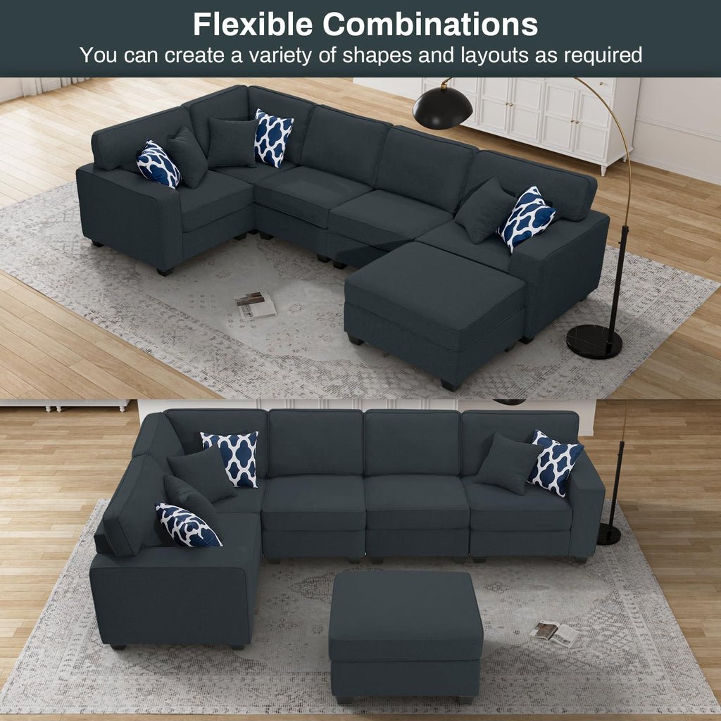 Oversized Modular Sectional Sofa, U/L‐Shaped Reversible Couch with Ottoman, Deep Seat Plush Polyester Sofa
