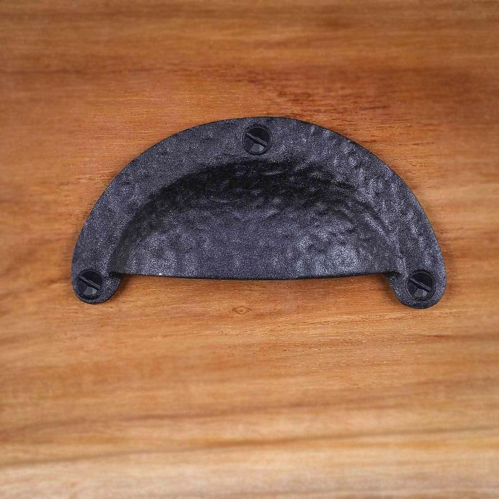 Black Iron Cup Bin Pull Cabinet Drawer Handle, Pack of 6