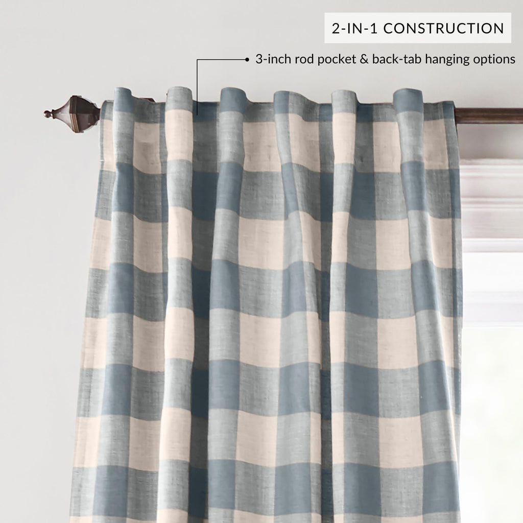 Grainger Buffalo Check Blackout Window Curtain, Chambray - 52" W x 84" L