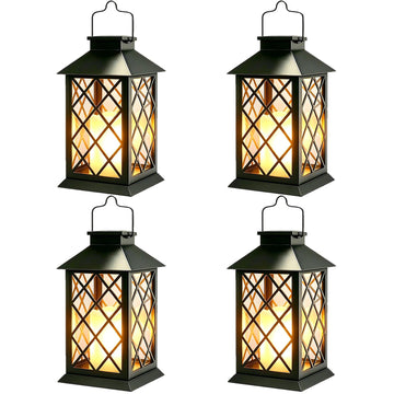 4 Pack 14'' Large Tempered Glass Solar Lanterns Outdoor Waterproof