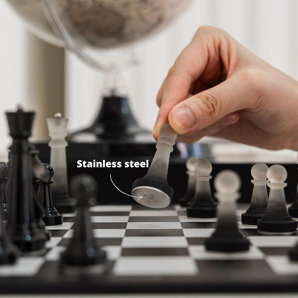 Lumina Monochrome Black and White Chess Set, Anti-Broken Resin Weighted Chess Pieces with 11" Walnut Wooden Chess