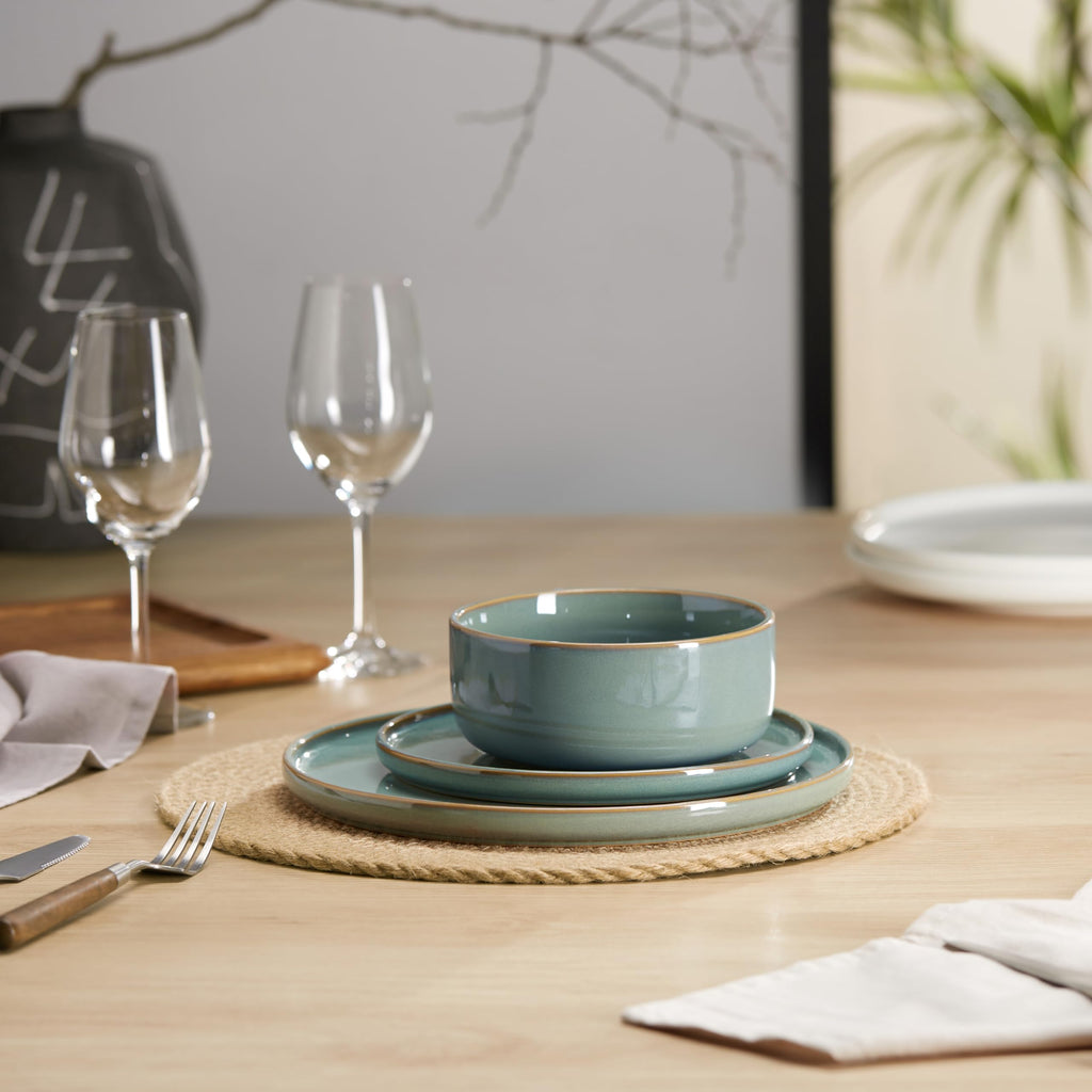 Dinnerware Set, 12 Piece, by, Ceramic 10.5"Dinner Plates, 8.2"Salad Plates and 25 oz Soup Bowls, Stoneware