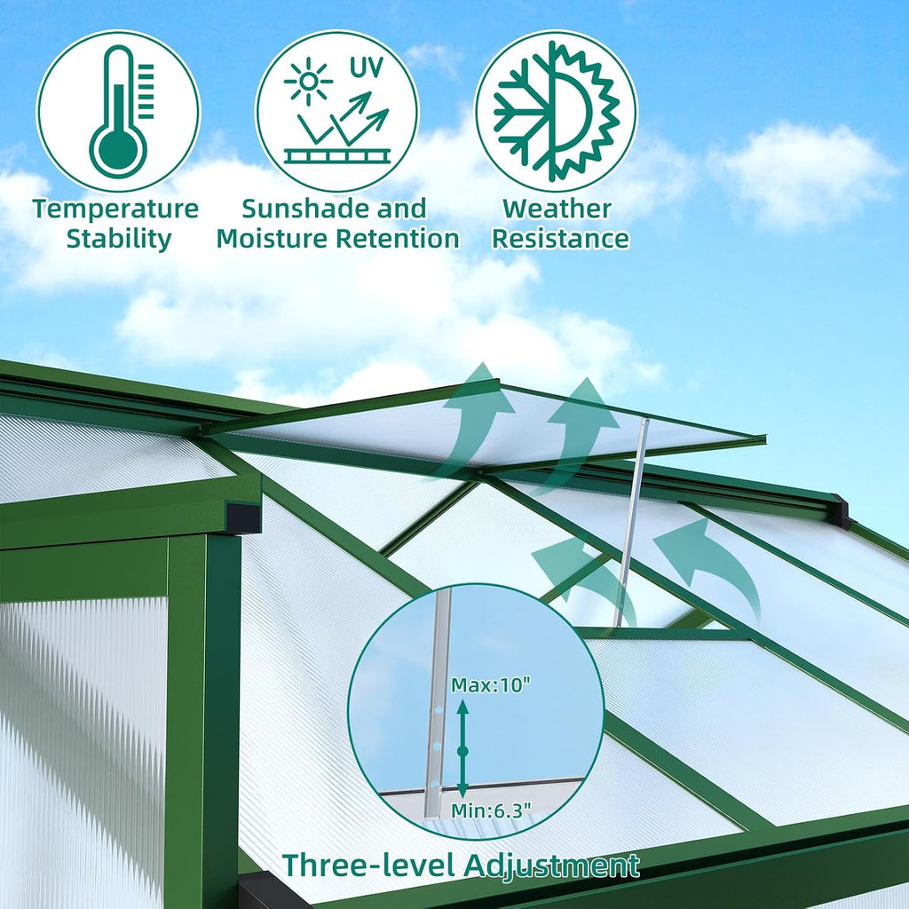 8 x 12ft Polycarbonate Greenhouse for Outdoors - Heavy Duty Aluminum Walk-in Greenhouse with Lockable Door
