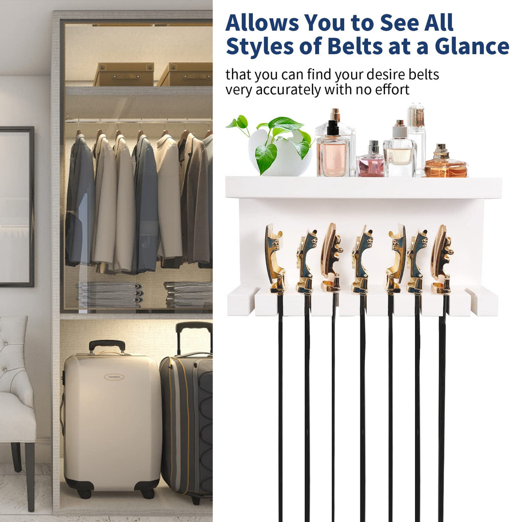 Belt Storage Organizer With Double Shelving Platform, Wall Mount Hanger Rack for Closet, Universal Holder for Men and