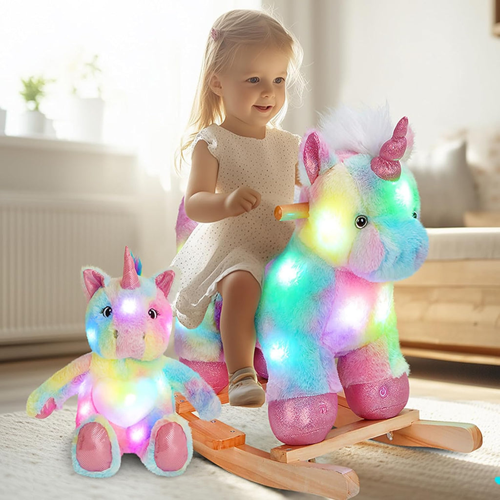 3 Toddlers Rainbow Unicorn Rocking Horse with Chair Muical