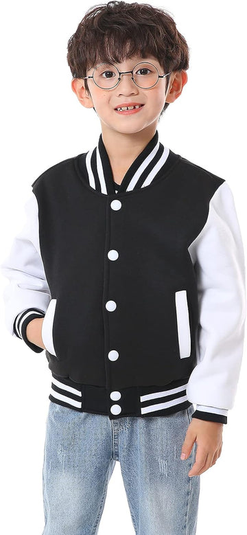 Kids Baseball Jackets Boys Girls Fit Varsity Jacket Casual Lightweight Plain Button Cardigan School Coat