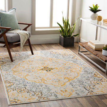 Lohena Vintage Medallion Area Rug,Yellow
